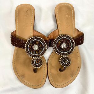 Elite by Passarela Early 2000's Boho Beaded Leather Wedge Platform Sandals US 7